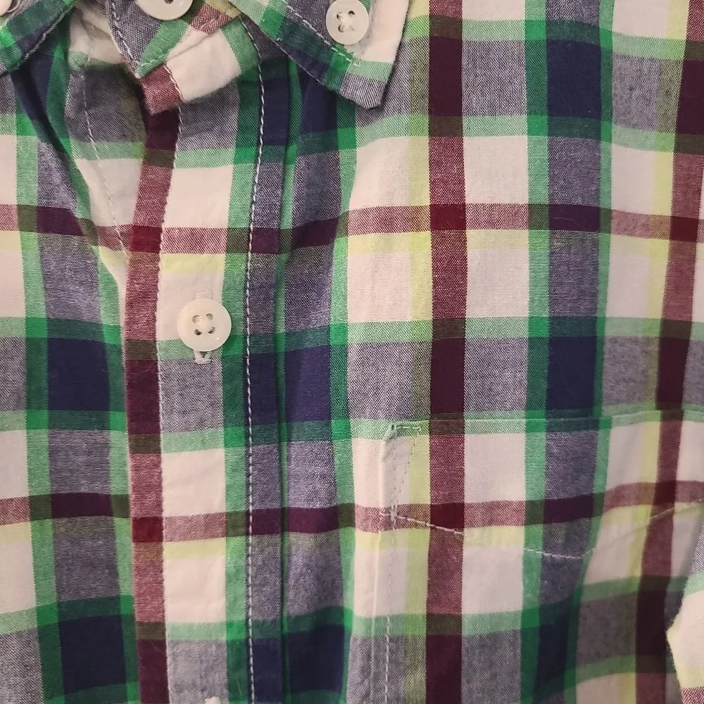 GAP Boys Green and Blue Plaid Button Down Shirt